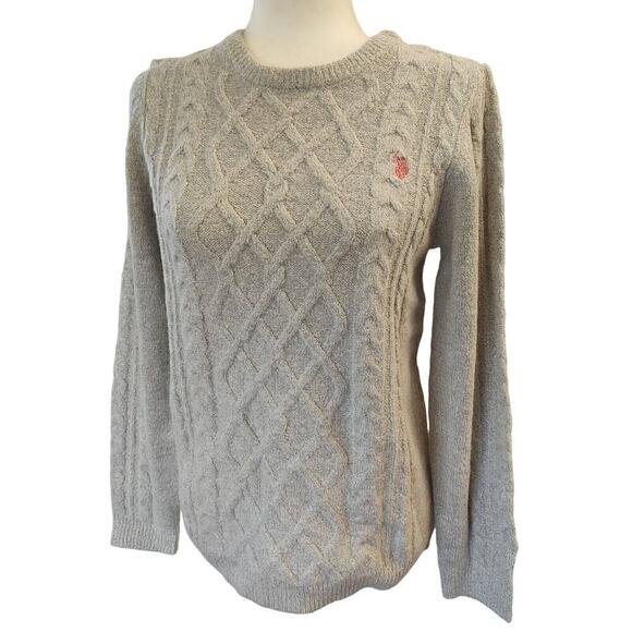 U.S. Polo Association Silver Grey Fisherman Sweater Crew Neck Long Sleeve Large - Picture 1 of 12